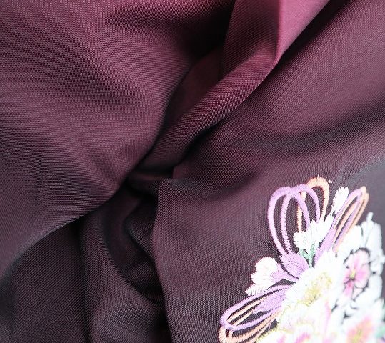 卒業式袴単品レンタル[刺繍]ピンク×濃紫ぼかしに花とリボン刺繍[身長148-152cm]No.773
